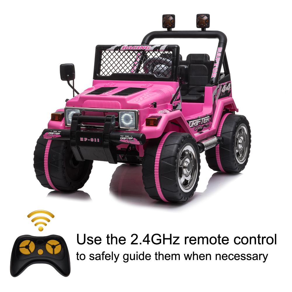 2023 Newest Electric Cars for Kids, Kids Electric Ride-On Truck, 3 Speeds Remote Control Car with LED Lights for Boys Girls Christmas Gifts to Ride on Pavement Grass Mud Gravel and Hills, Pink, Q8041
