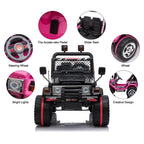 12V Power Wheels, 3 Speeds Ride On Car Truck for Child 3-8, Double Drive Electric Cars for Kids with Remote Control, LED Lights, Vehicle for Christmas Gifts to Ride on Pavement Grass Mud, Pink, Q8037