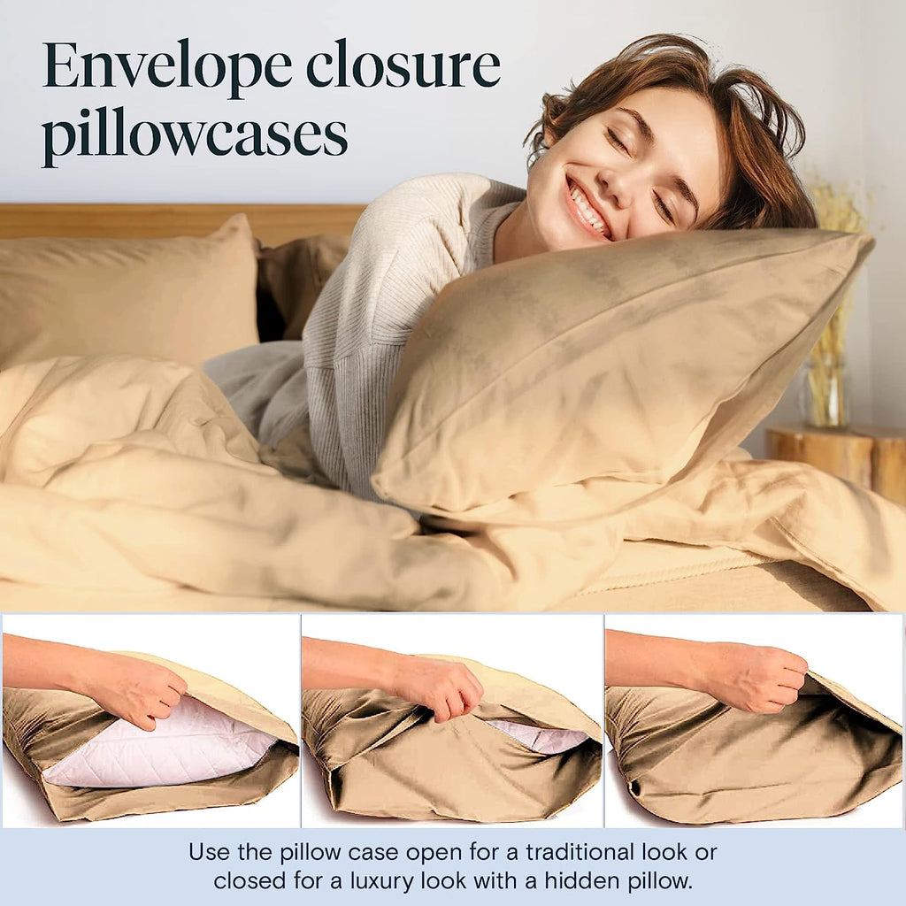 LuxClub Twin XL Sheets Set - Soft Twin Bed Sheets for Boys and Girls, 4 PC Deep Pockets 18" Eco Friendly Wrinkle Free Kids Fitted Sheets Machine Washable Hotel Bedding Silky Soft - Mocha Twin XL