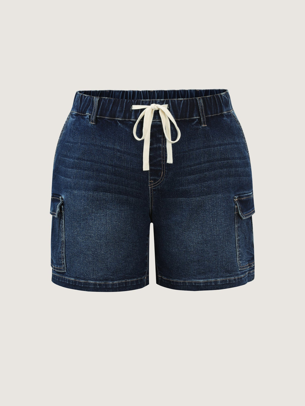 Pull-On Elastic Waistband Pockets Denim Shorts