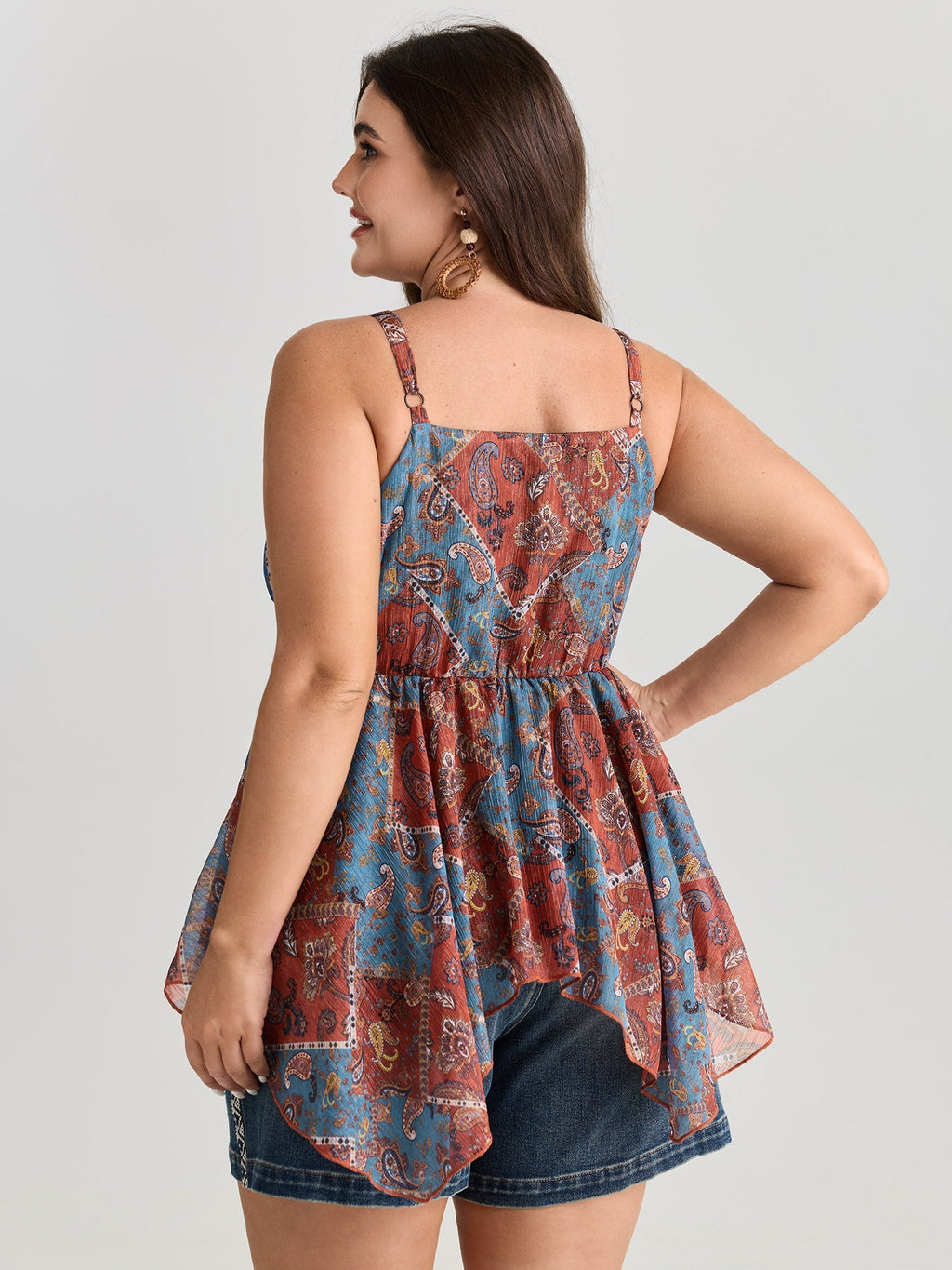 Paisley Print Handkerchief Hem Tank Top