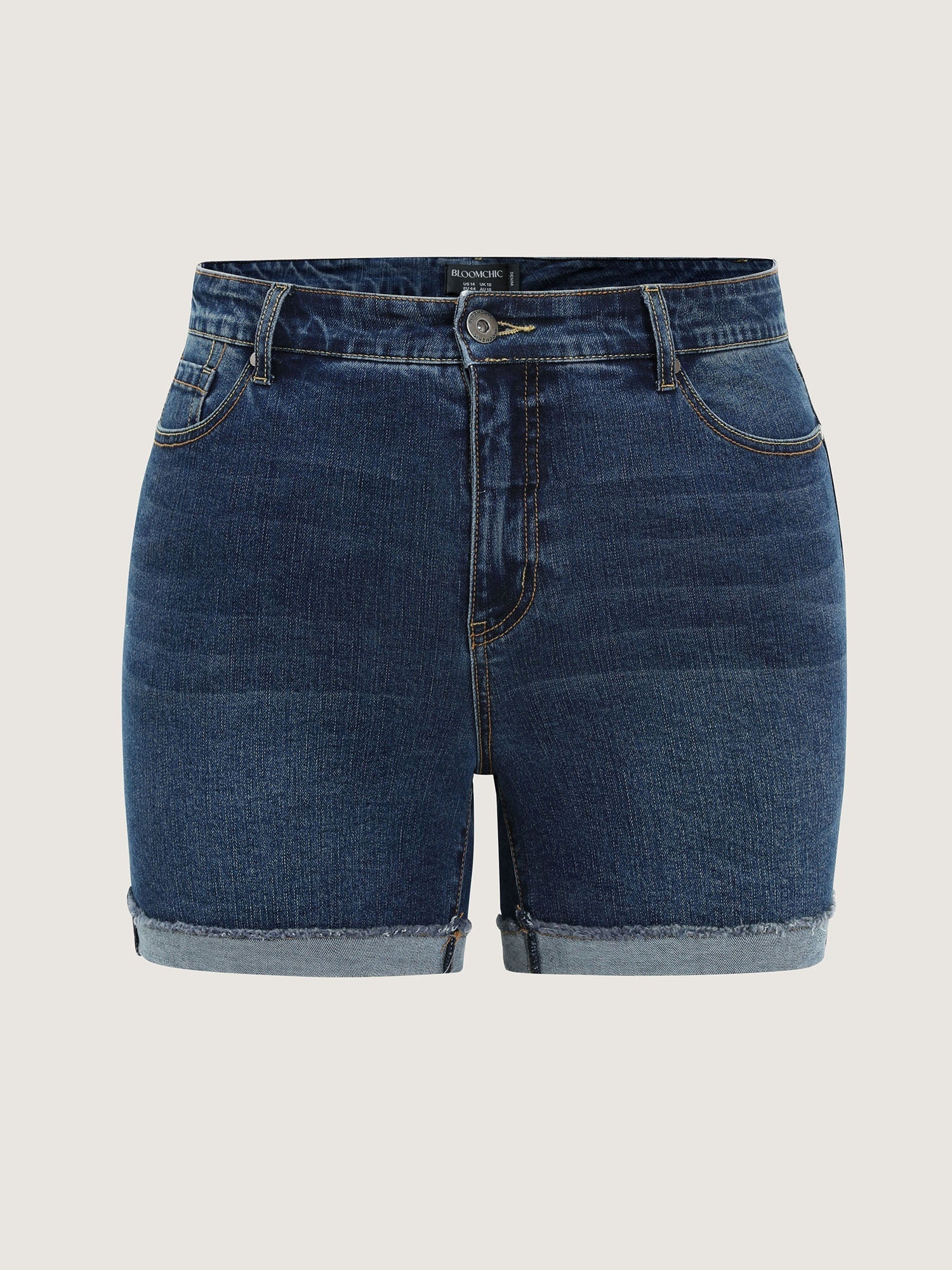 Stretchy Folded Hem Skinny-Fit Denim Shorts