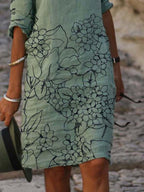 Casual Floral Print V-neck Midi Dress
