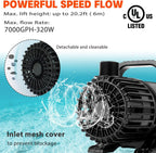 WaterRebirth (7000GPH-320W, UL listed) High Flow Submersible Water Pump - Pond Pump - Submersible Pump - Water Fountain Pump - Aquarium Pump ,PS- 7000