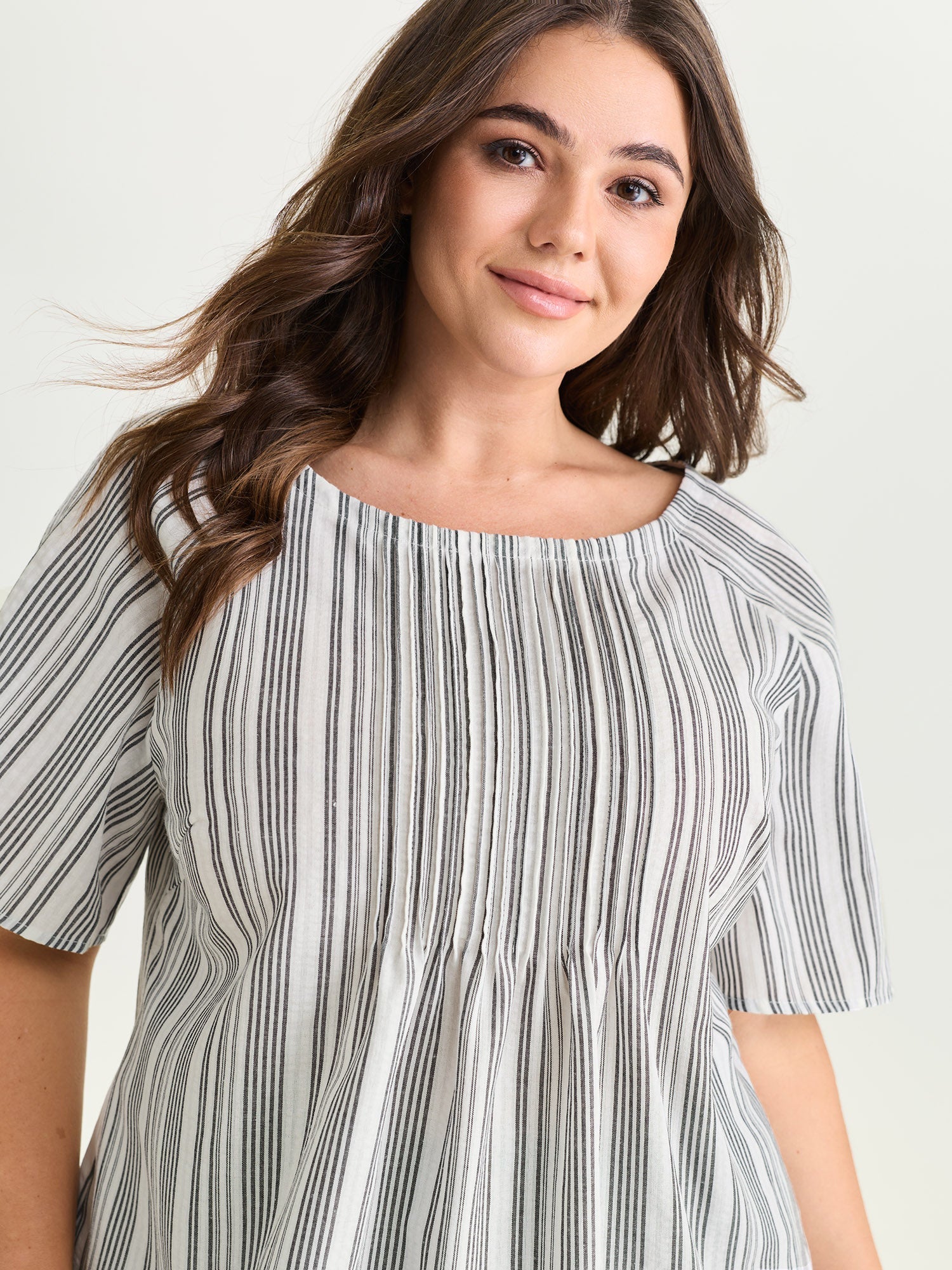 Cotton Striped Print Textured Flared Sleeve Blouse