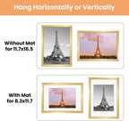 upsimples A3 Picture Frame Set of 5, Display Pictures 8.3x11.7 with Mat or 11.7x16.5 Without Mat, Wall Gallery Poster Frames, Gold