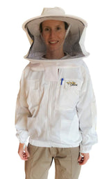 OZ ARMOUR Beekeeping Jacket Poly Cotton Heavy Duty with Fencing Veil & Round Brim Hat Beekeeper Costume (Large)
