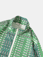 mens all over letter dot print zip jacket street two pieces outfits