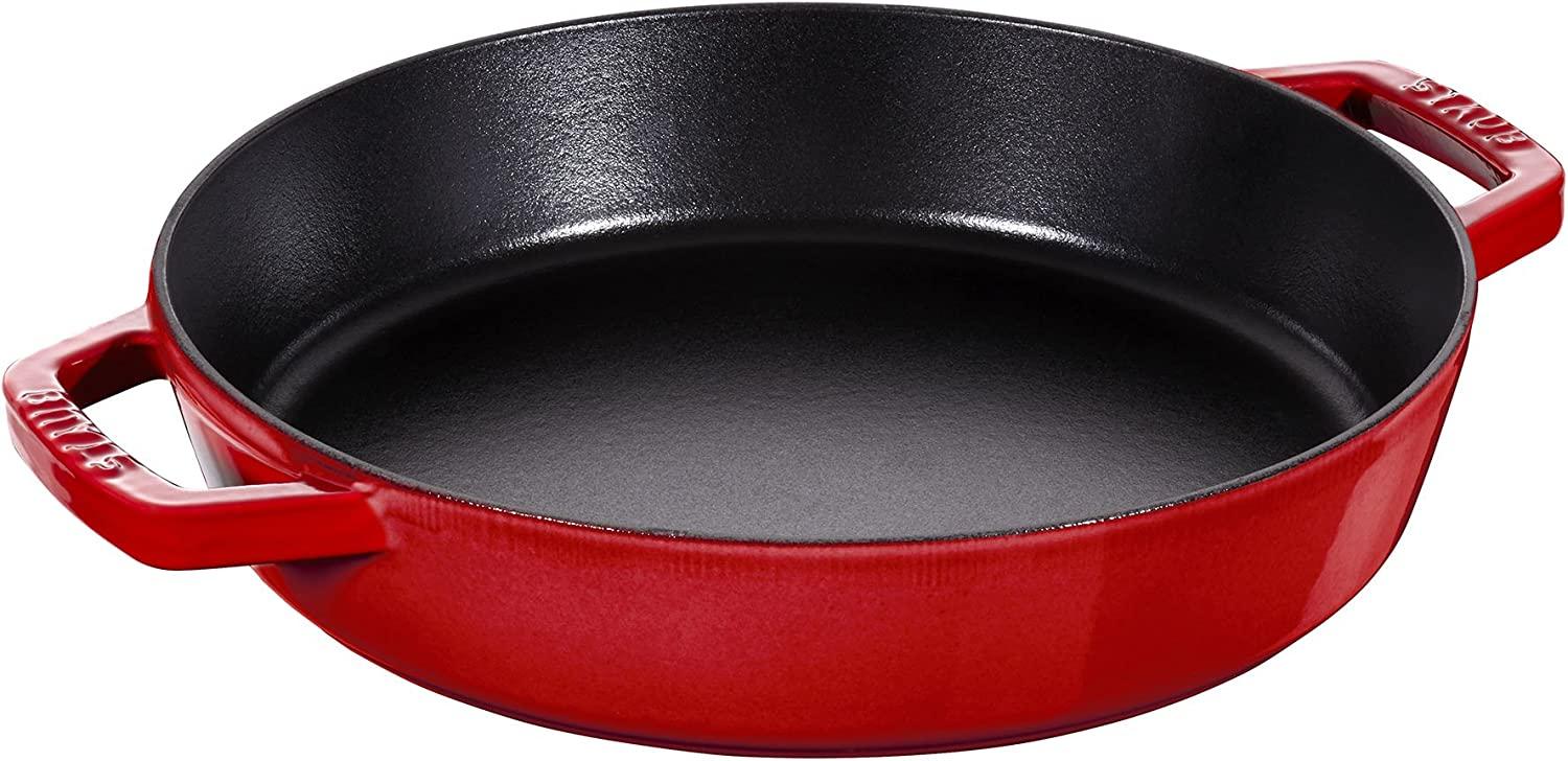 Staub Cast Iron 13-inch Double Handle Fry Pan - Cherry, Made in France