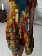 Fashion Art Print Short Sleeve Midi Dress Women