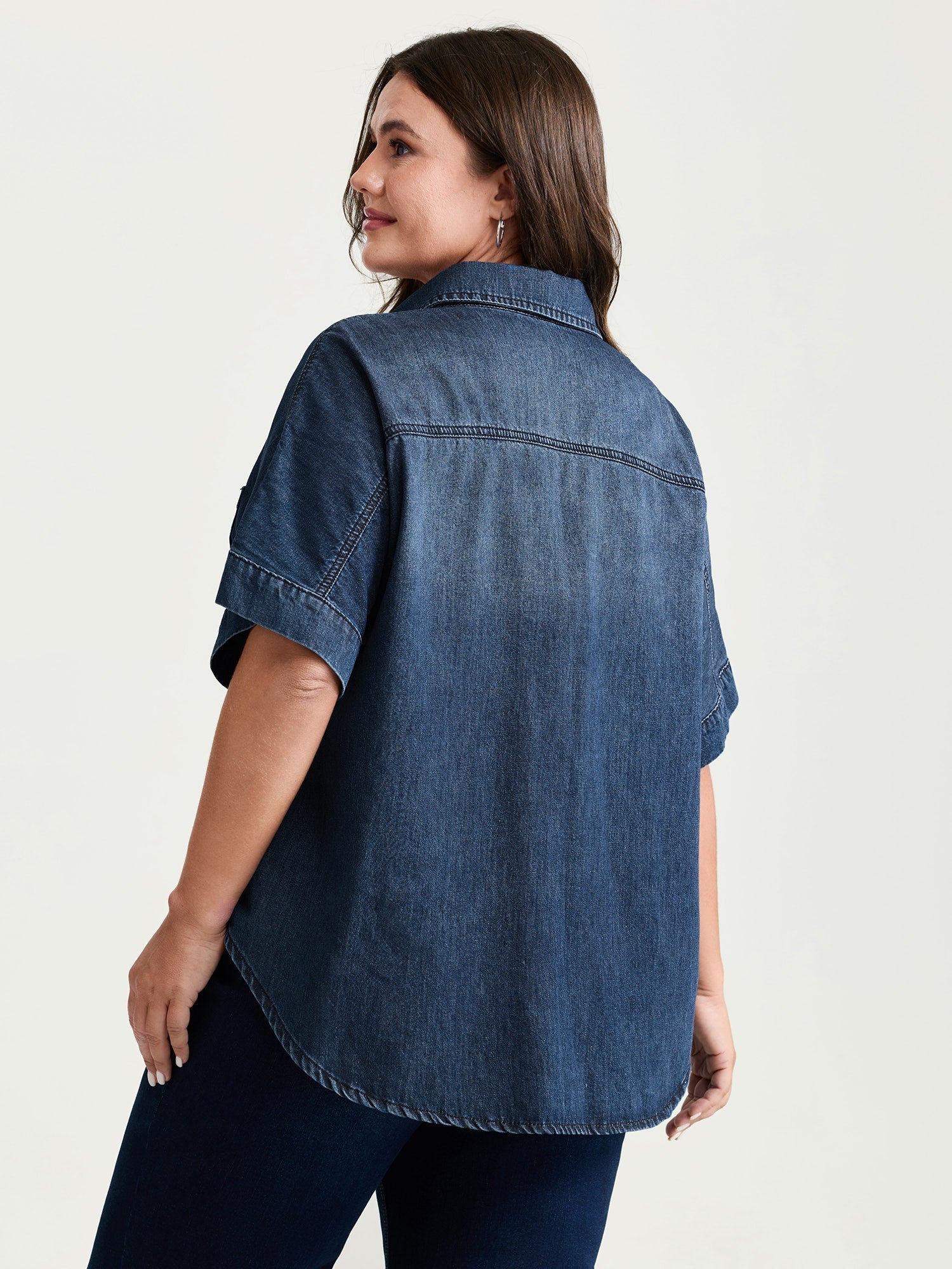 Button Detail Collar Pocket Denim Top