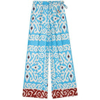 blue abstract wide leg pants