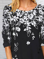 Round Neck Floral Print Casual Long-sleeved T-shirt