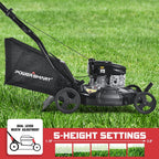 PowerSmart Gas Lawn Mower, 21-inch & 170CC, Gas Powered Push Lawn Mower with 4-Stroke Engine, 3-in-1 Gas Mower with Bag, 5 Adjustable Heights (1.18''-3.00'' )