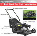 PowerSmart Gas Lawn Mower, 21-inch & 170CC, Gas Powered Push Lawn Mower with 4-Stroke Engine, 3-in-1 Gas Mower with Bag, 5 Adjustable Heights (1.18''-3.00'' )