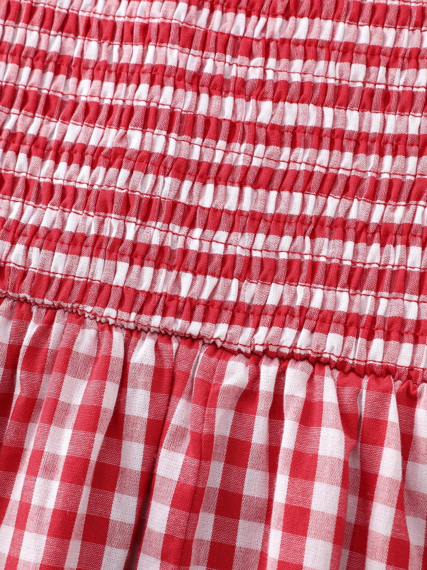 Cotton Gingham Print Shirred Bodice Midi Dress