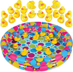 duck pond matching game for kids by gamie - includes 20 plastic ducks with numbers and 3’ x 6” inflatable pool - fun memory game - water outdoor game for children, preschoolers, birthday party