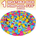 duck pond matching game for kids by gamie - includes 20 plastic ducks with numbers and 3’ x 6” inflatable pool - fun memory game - water outdoor game for children, preschoolers, birthday party