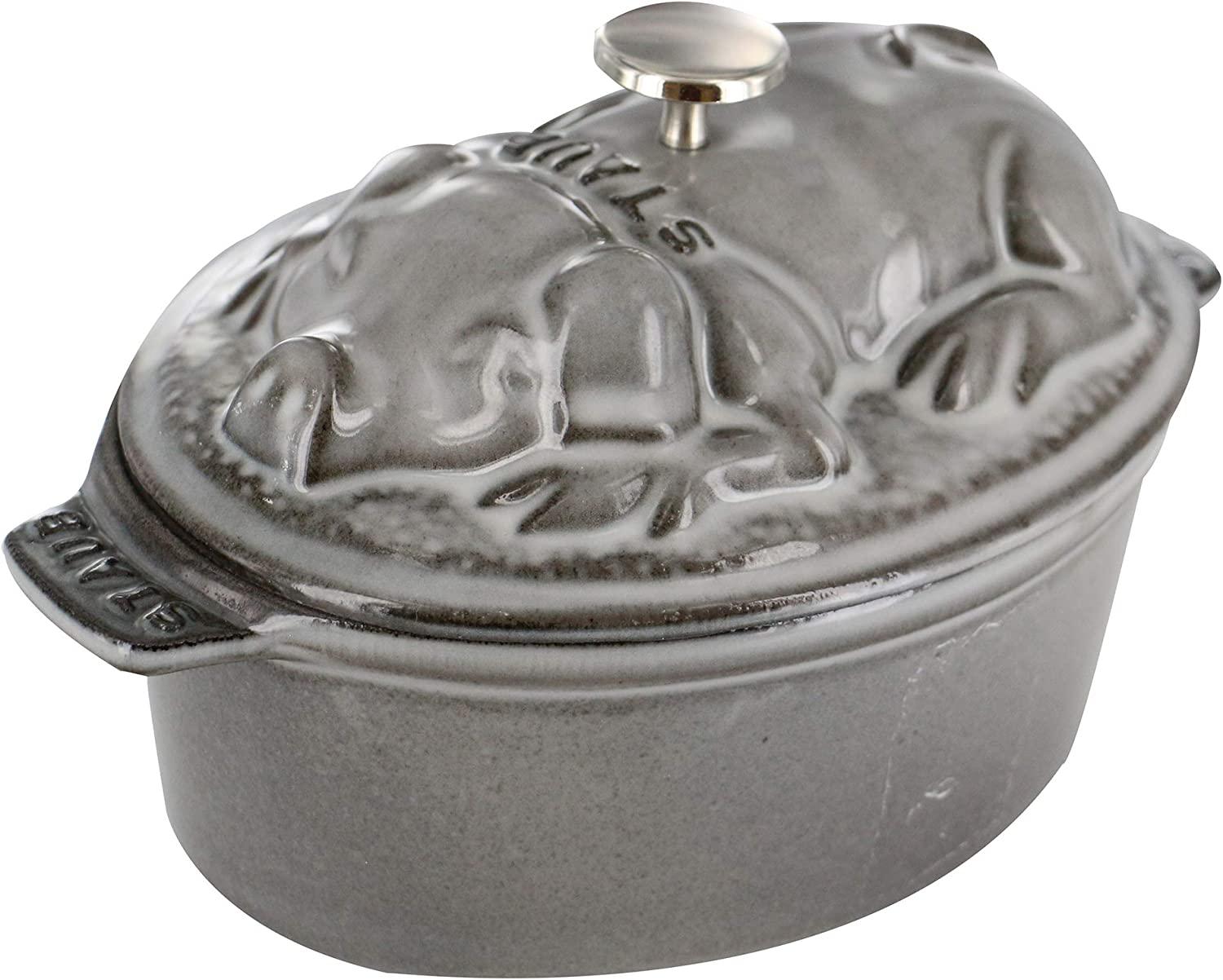 Staub Cast Iron 1-qt Pig Cocotte - Graphite Grey, Made in France
