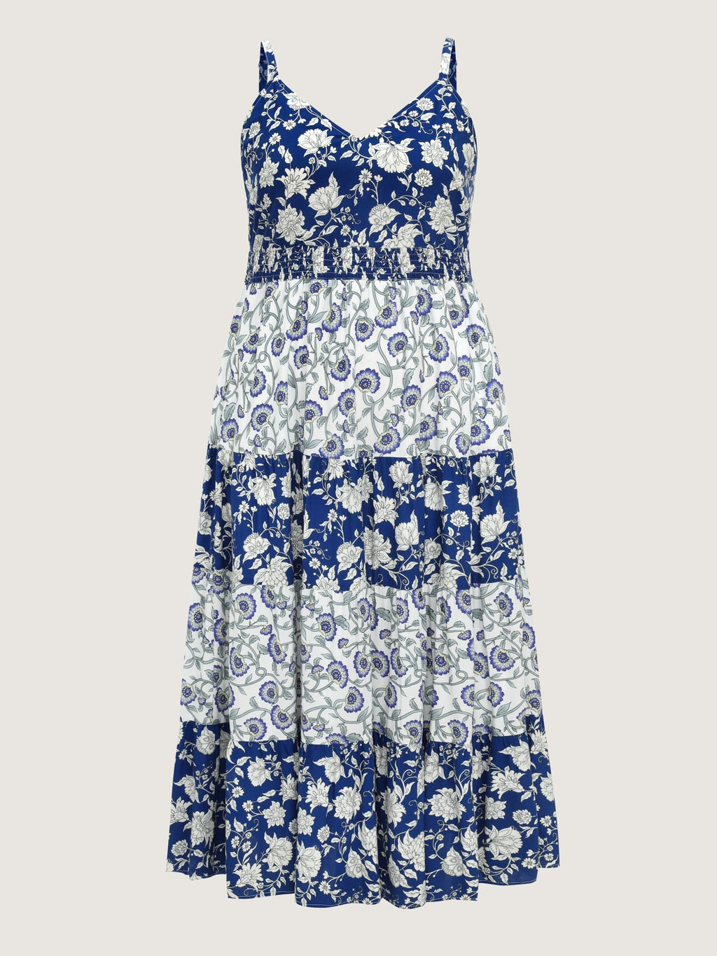 Colorblock Floral Print Tiered Maxi Dress