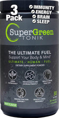 Supergreen Tonik 100% Natural Greens Superfood Powder – Daily Supplement with 38 Superfoods, Vitamins and Minerals – Supports Energy, Stress, Sleep and Immunity – 30 Day Supply – 360 Grams (3 Tubs)