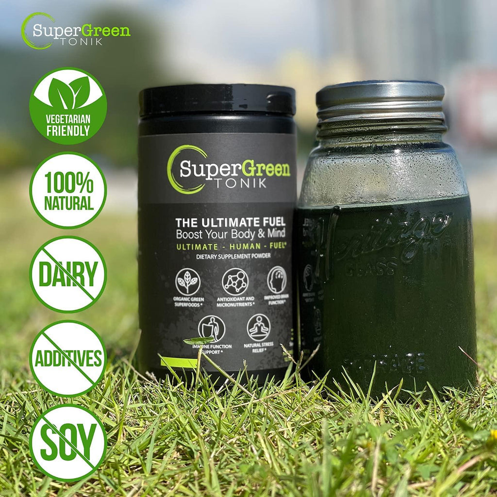 Supergreen Tonik 100% Natural Greens Superfood Powder – Daily Supplement with 38 Superfoods, Vitamins and Minerals – Supports Energy, Stress, Sleep and Immunity – 30 Day Supply – 360 Grams (3 Tubs)