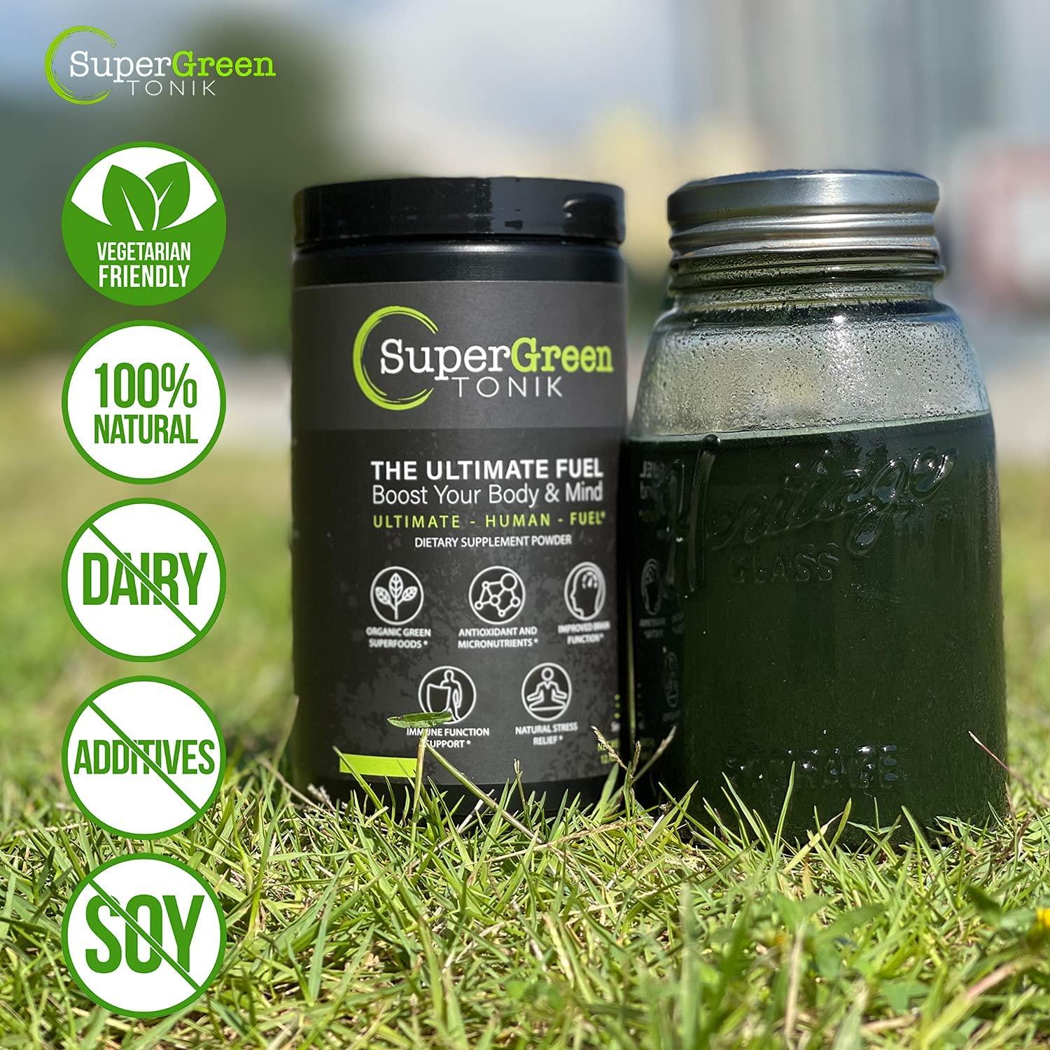 Supergreen Tonik 100% Natural Greens Superfood Powder – Daily Supplement with 38 Superfoods, Vitamins and Minerals – Supports Energy, Stress, Sleep and Immunity – 30 Day Supply – 360 Grams (3 Tubs)