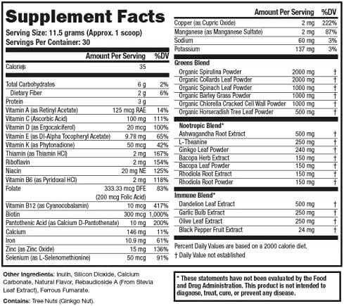 Supergreen Tonik 100% Natural Greens Superfood Powder – Daily Supplement with 38 Superfoods, Vitamins and Minerals – Supports Energy, Stress, Sleep and Immunity – 30 Day Supply – 360 Grams (3 Tubs)