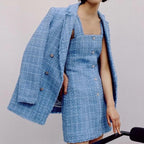 tweed women elegant blue blazers