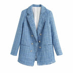 tweed women elegant blue blazers