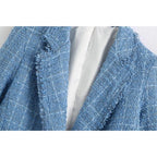 tweed women elegant blue blazers