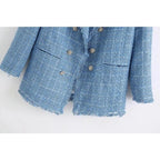tweed women elegant blue blazers