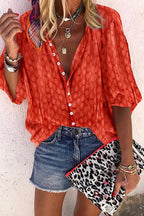 Athleisure Single-Breasted Middle Sleeve Pure Color Blouse