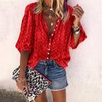 Athleisure Single-Breasted Middle Sleeve Pure Color Blouse