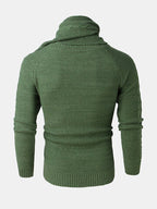 mens solid color round neck casual basic cable knit sweater with scarf