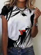 Casual Art Print Colorblock Short Sleeve T-shirt