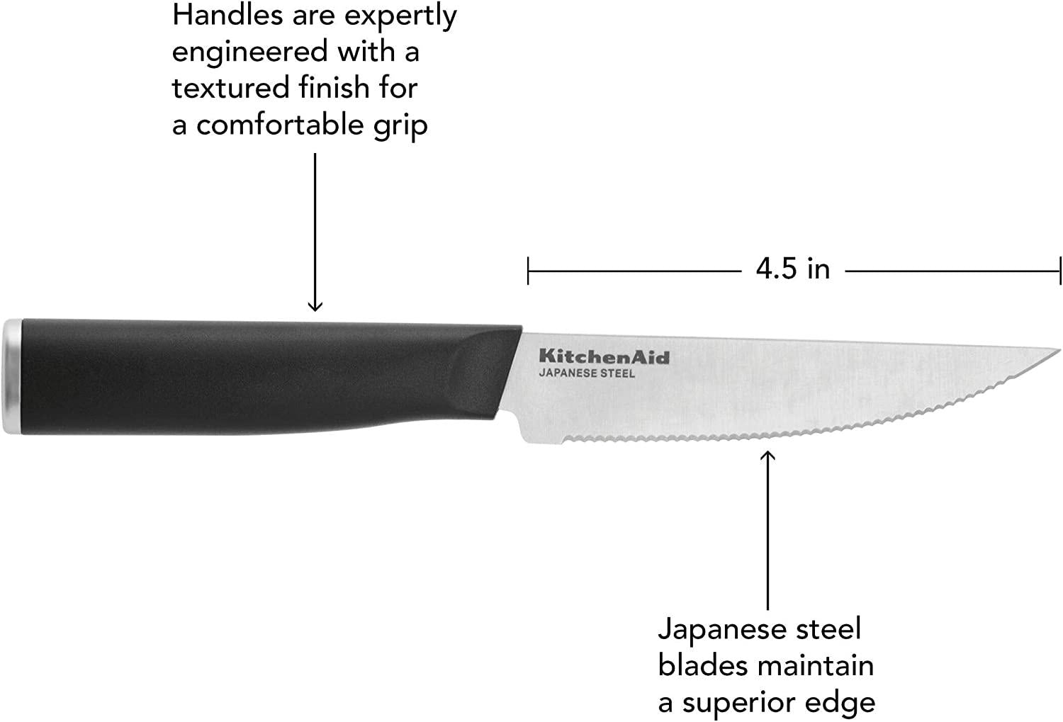 KitchenAid Classic 6 Piece Steak Knife Set, 4.5-Inch, Black