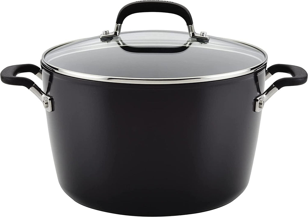 KitchenAid Hard Anodized Nonstick Stockpot with Lid, 8 Quart, Onyx Black