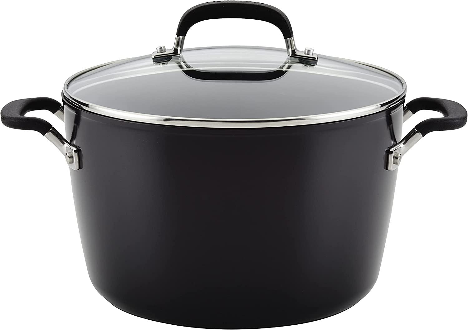 KitchenAid Hard Anodized Nonstick Stockpot with Lid, 8 Quart, Onyx Black
