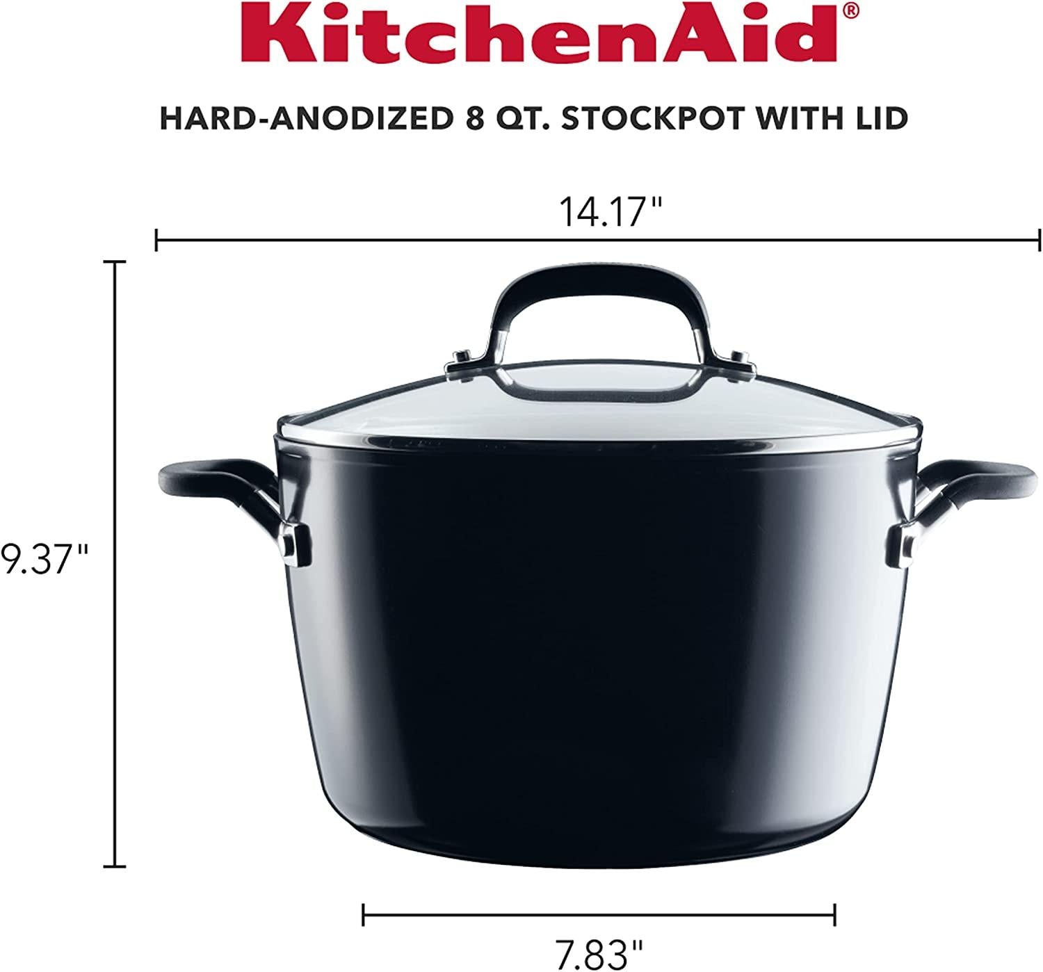 KitchenAid Hard Anodized Nonstick Stockpot with Lid, 8 Quart, Onyx Black