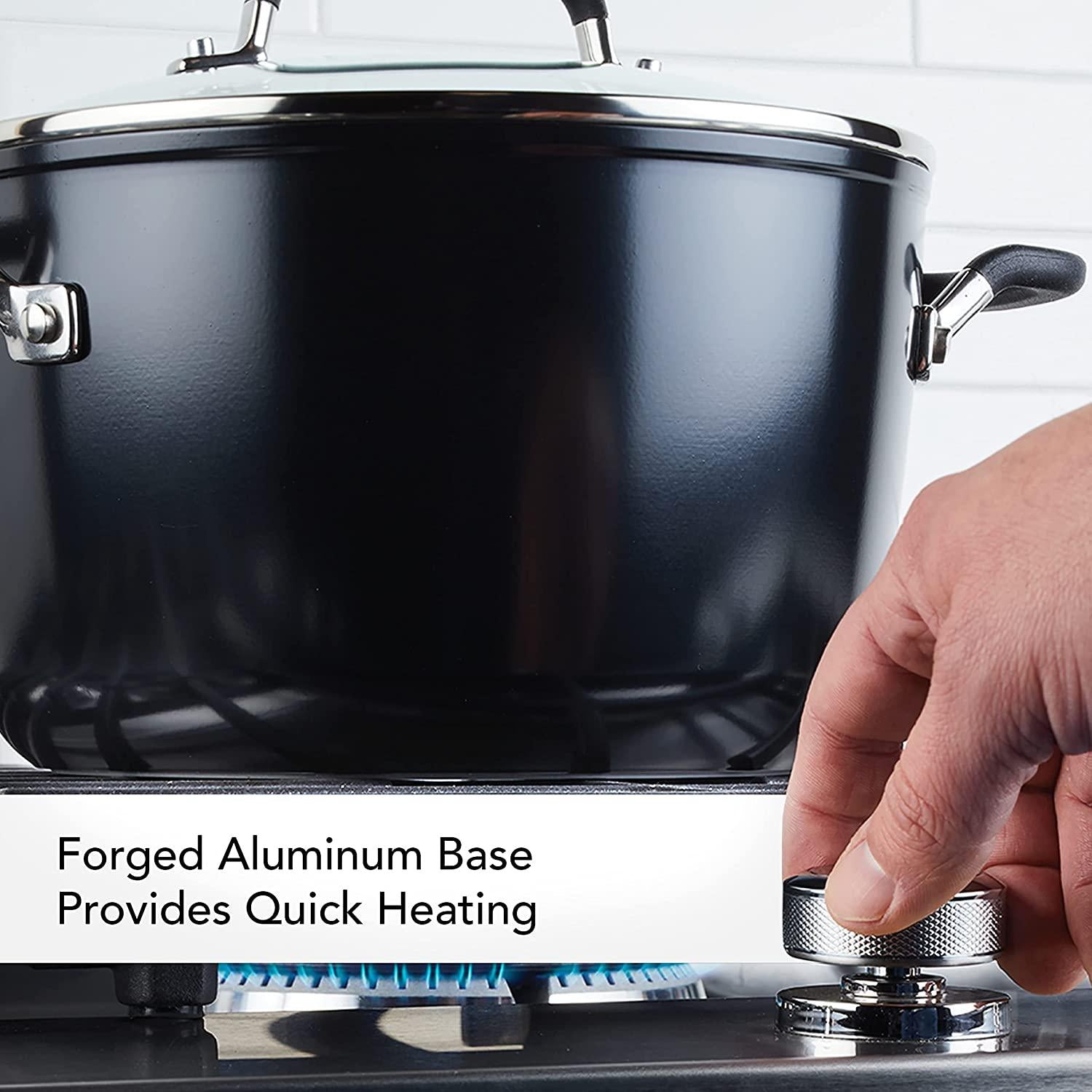KitchenAid Hard Anodized Nonstick Stockpot with Lid, 8 Quart, Onyx Black