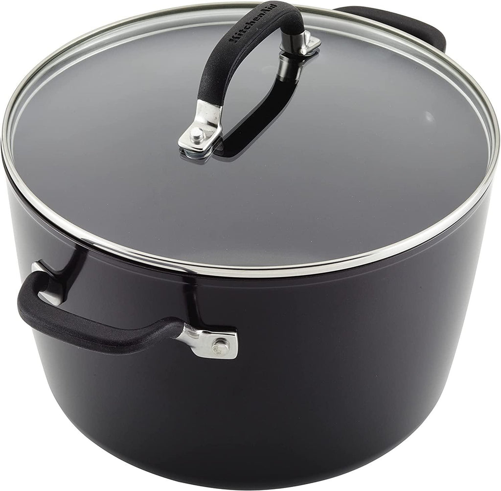 KitchenAid Hard Anodized Nonstick Stockpot with Lid, 8 Quart, Onyx Black