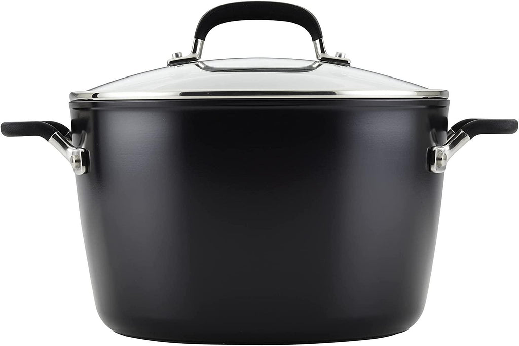 KitchenAid Hard Anodized Nonstick Stockpot with Lid, 8 Quart, Onyx Black