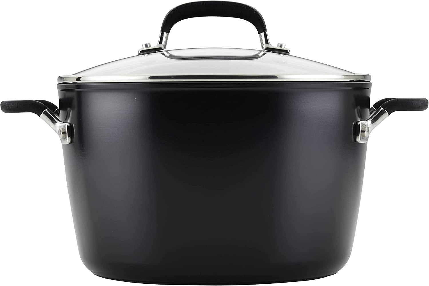 KitchenAid Hard Anodized Nonstick Stockpot with Lid, 8 Quart, Onyx Black