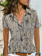Loose Casual Floral Print Short Sleeve Blouse