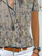 Loose Casual Floral Print Short Sleeve Blouse