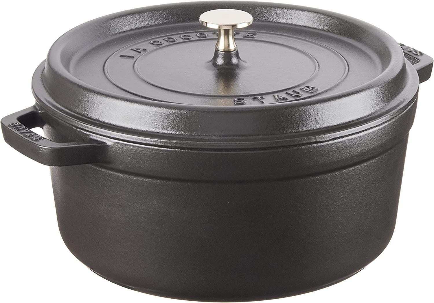 STAUB Cast Iron Round Cocotte, 5.5-quart, Black Matte, Made in France