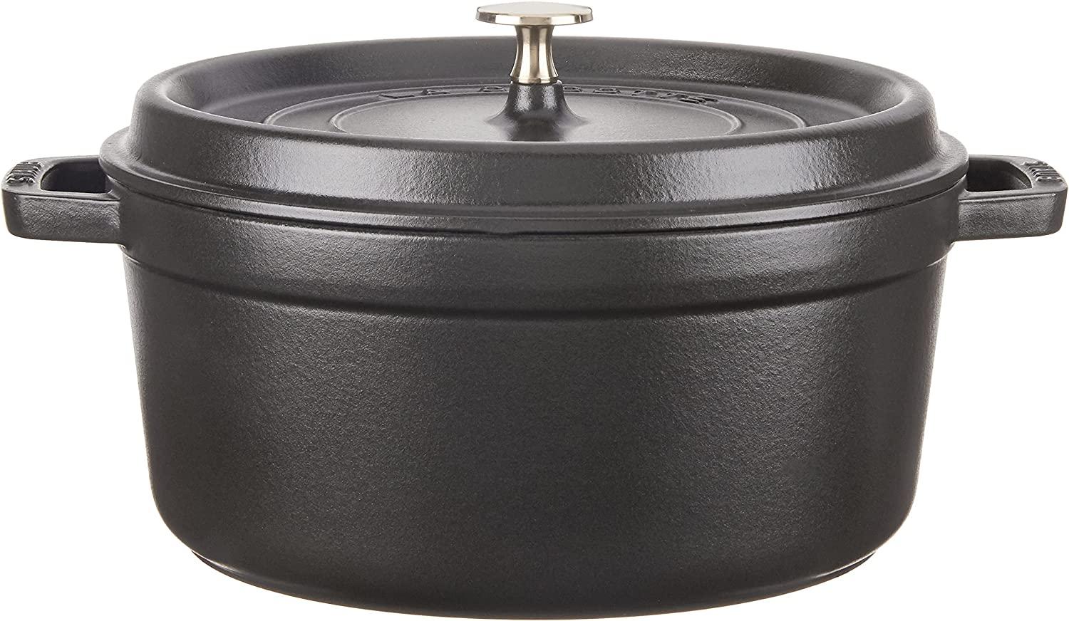 STAUB Cast Iron Round Cocotte, 5.5-quart, Black Matte, Made in France