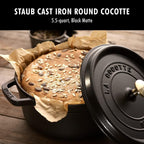 STAUB Cast Iron Round Cocotte, 5.5-quart, Black Matte, Made in France