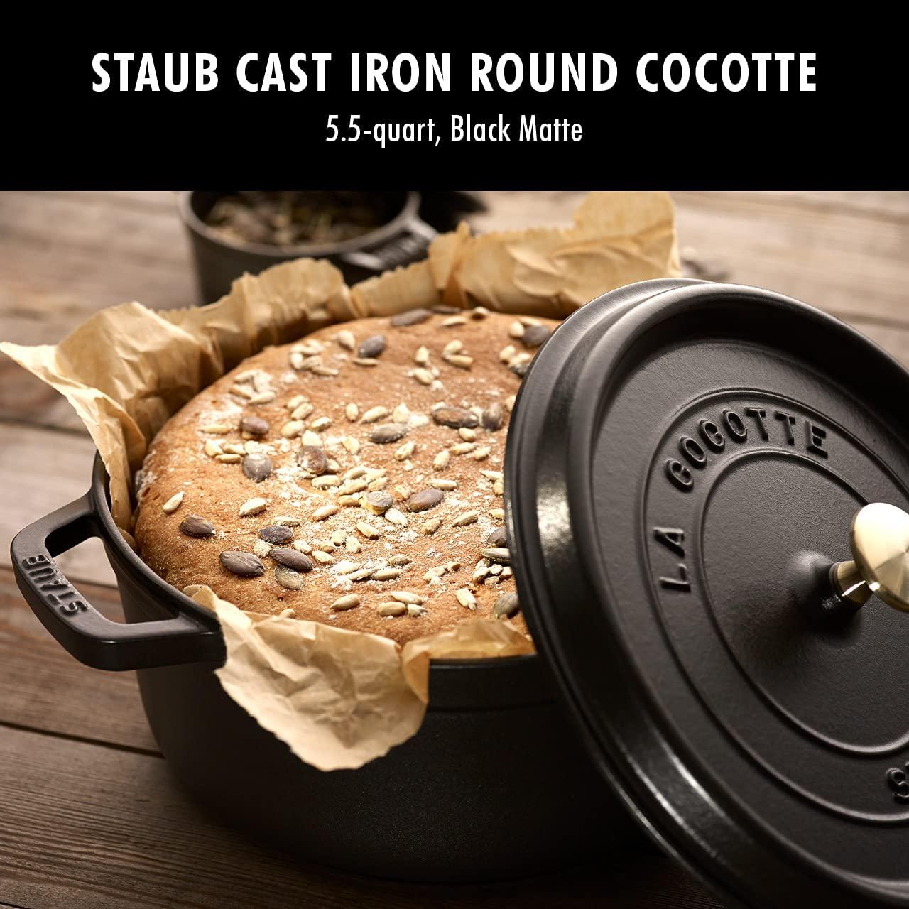 STAUB Cast Iron Round Cocotte, 5.5-quart, Black Matte, Made in France